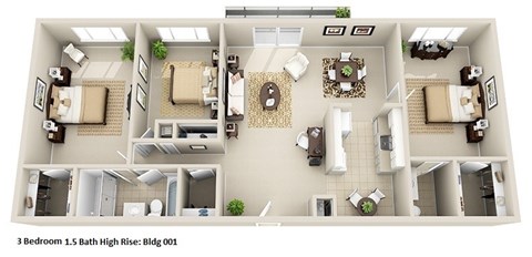 Floor plan for 3 beds, 1.5 baths, 1470 sqft
